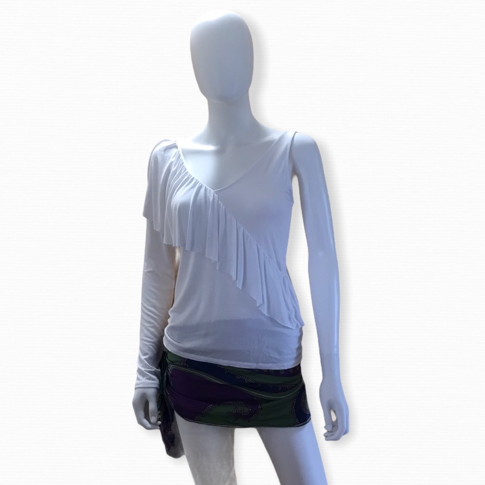 LAmade Bright White One Shoulder Long Sleeve Top, S